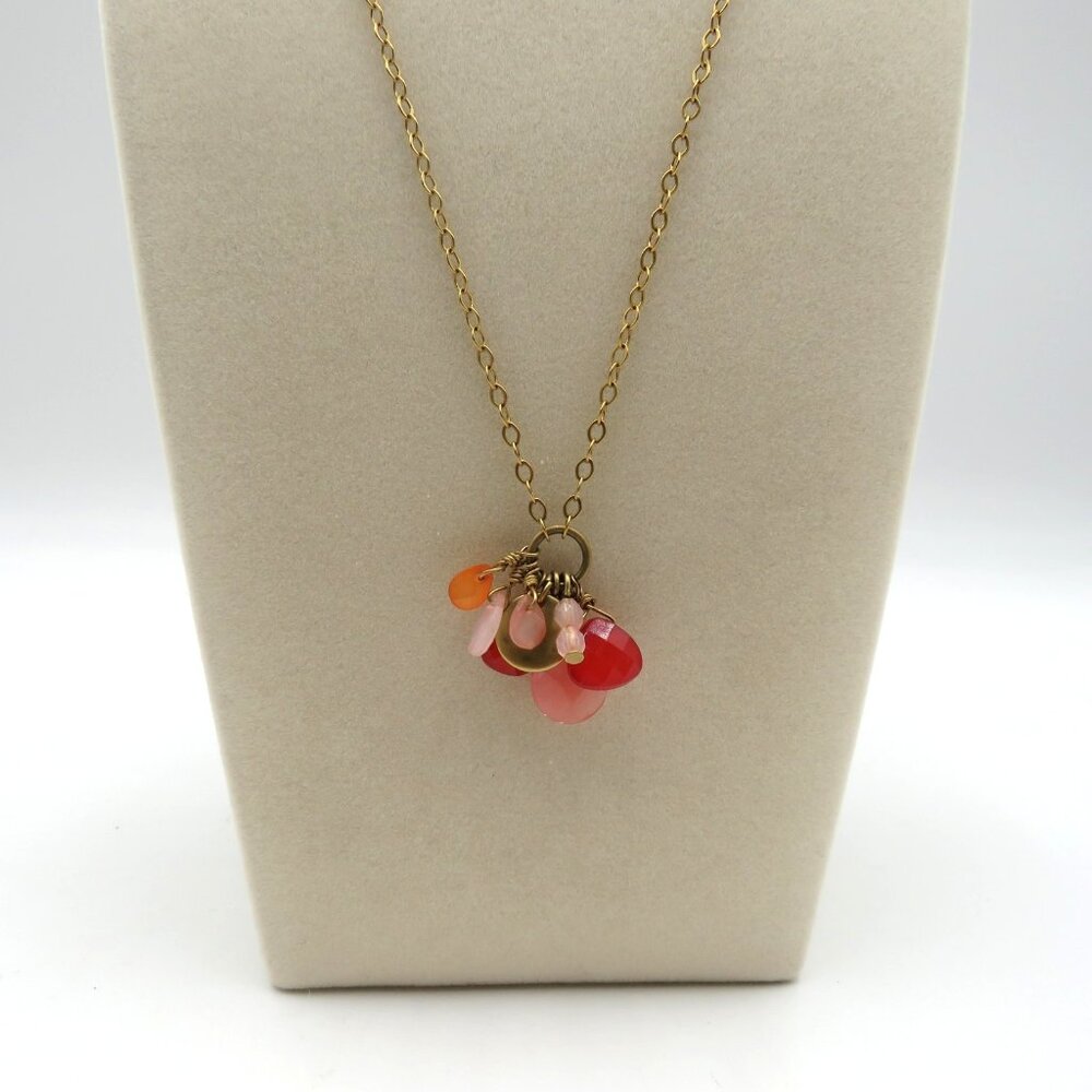 Cluster Pendant Necklace Gold Tone Chain Faceted‎ Bead Charm Jewelry Statement